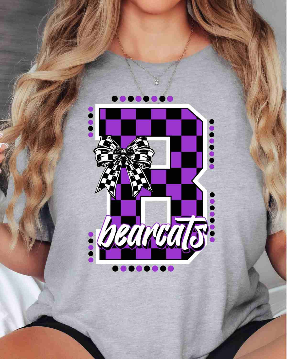 Bearcats Checkered Letter Bow DTF Transfer