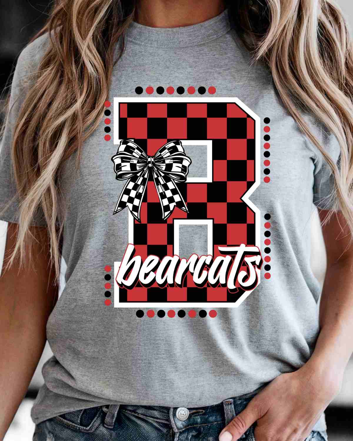 Bearcats Checkered Letter Bow DTF Transfer