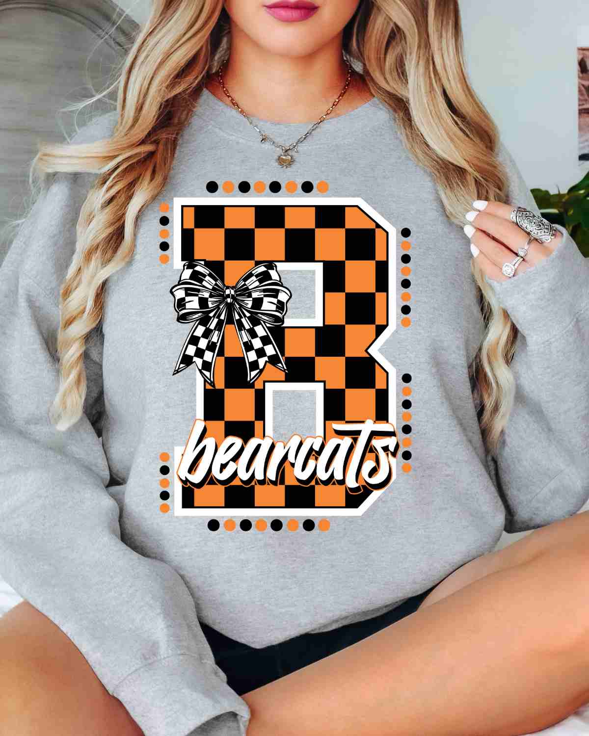 Bearcats Checkered Letter Bow DTF Transfer