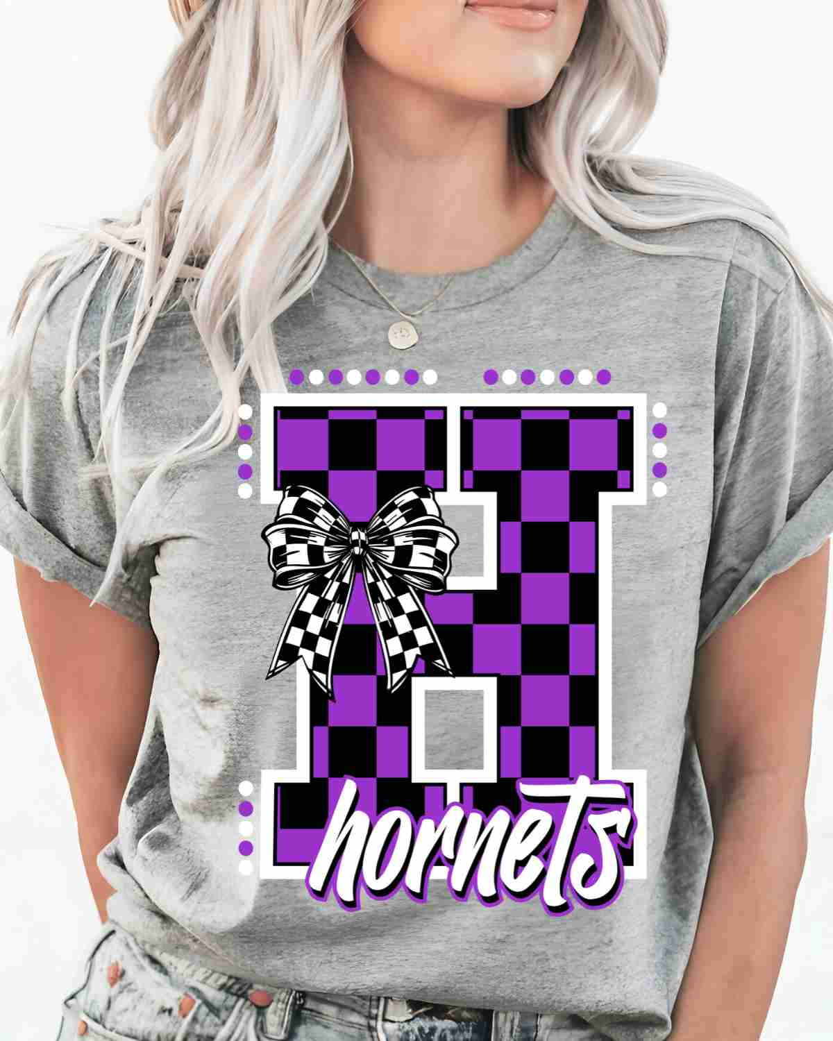 Hornets Checkered Letter Bow DTF Transfer