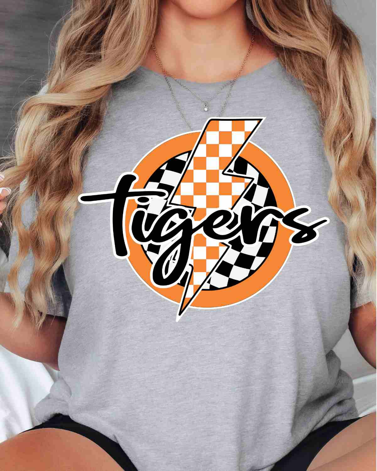 Tigers Checkered Bolt Circle DTF Transfer