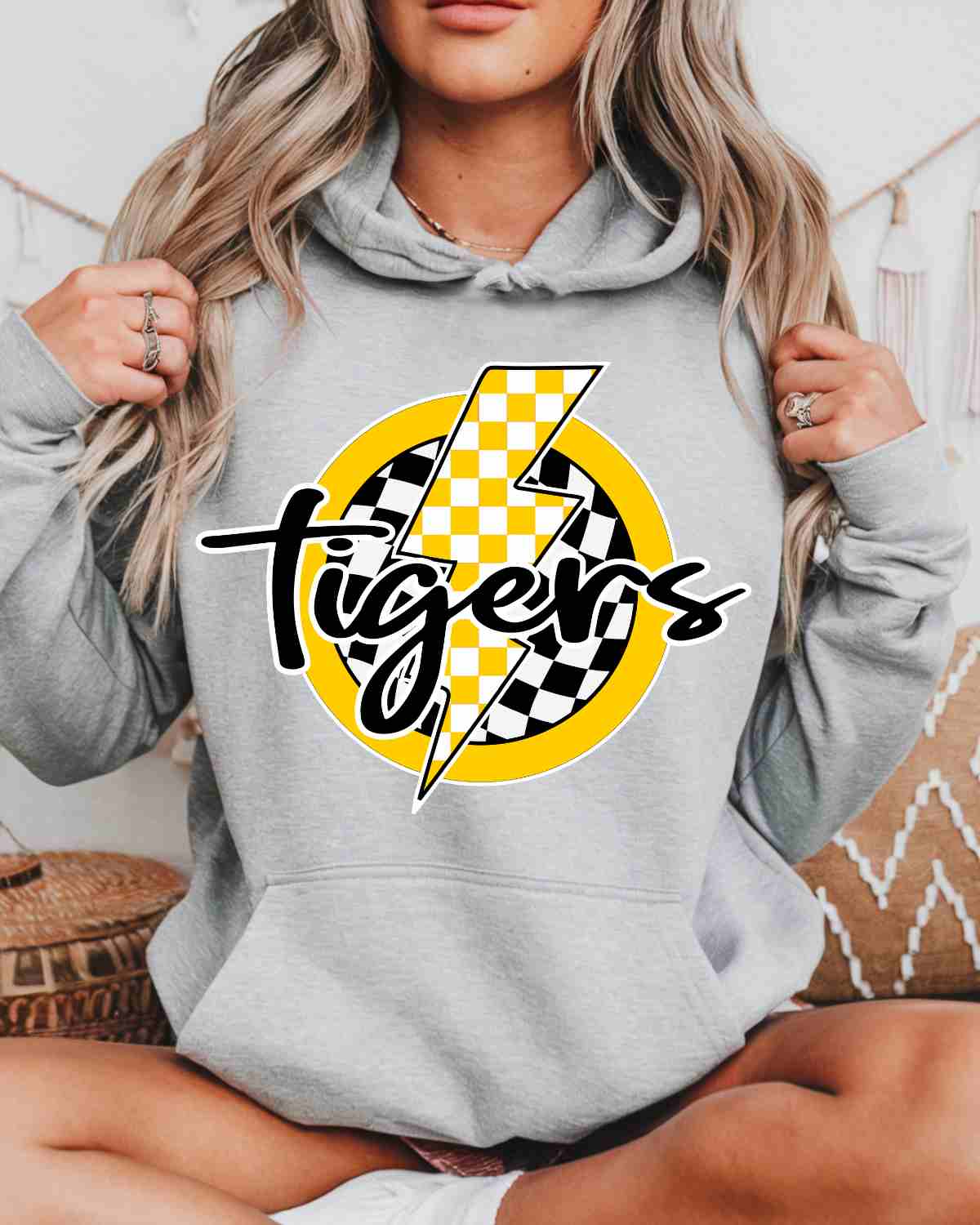 Tigers Checkered Bolt Circle DTF Transfer - Rustic Grace Heat Transfer Company