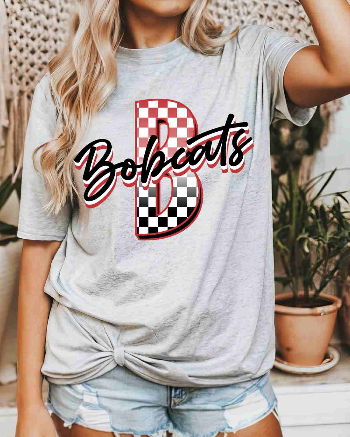 Bobcats Checkered Letter DTF Transfer