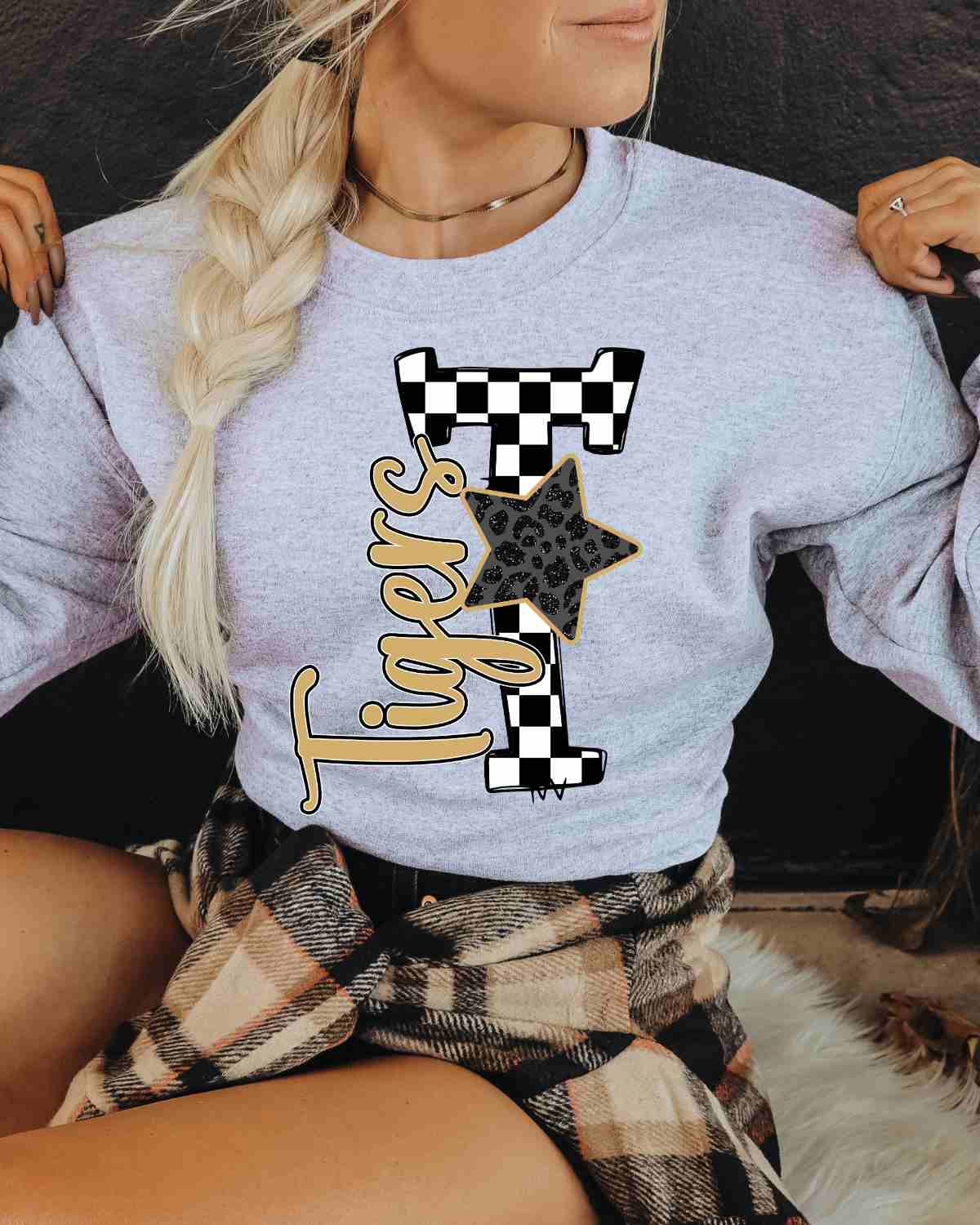 Tigers Checkered Letter Star DTF Transfer - Rustic Grace Heat Transfer Company
