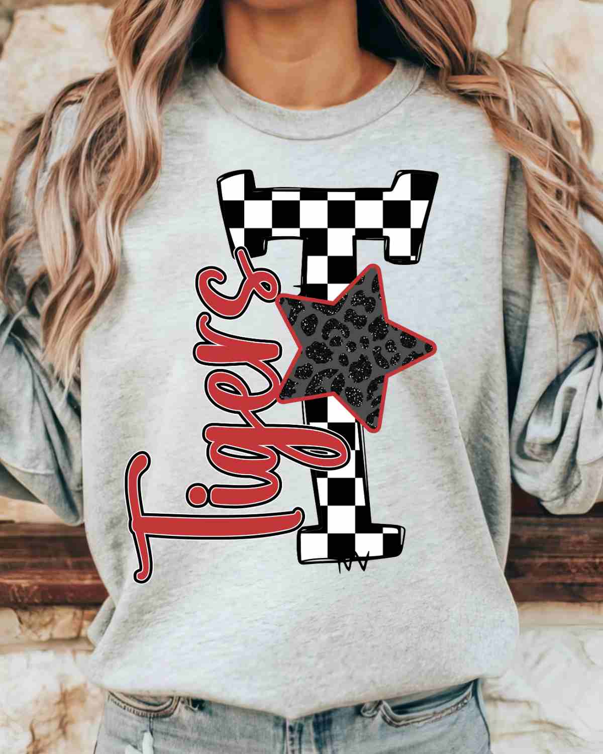 Tigers Checkered Letter Star DTF Transfer - Rustic Grace Heat Transfer Company