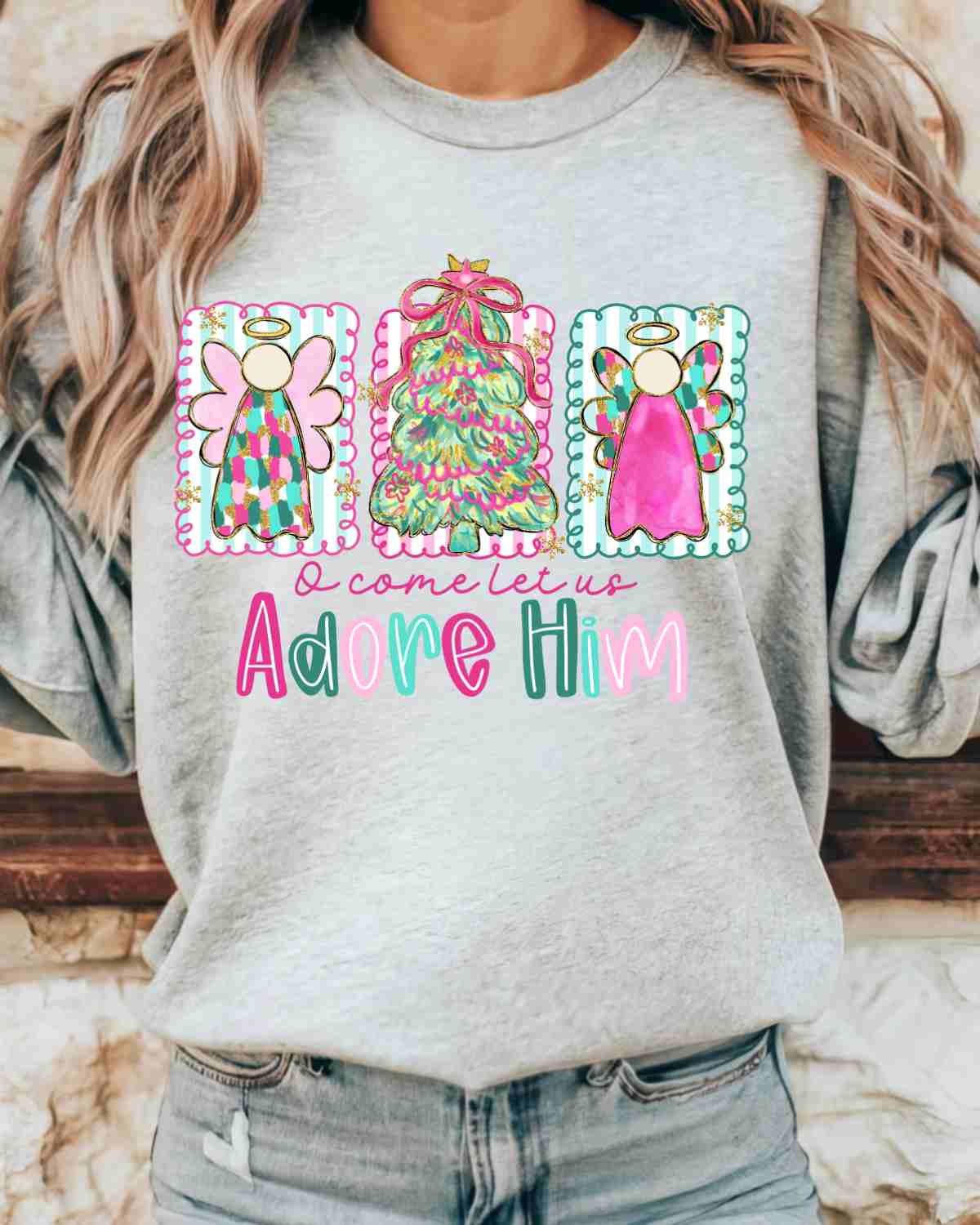 Oh Come Let Us Adore Him Angels DTF Transfer