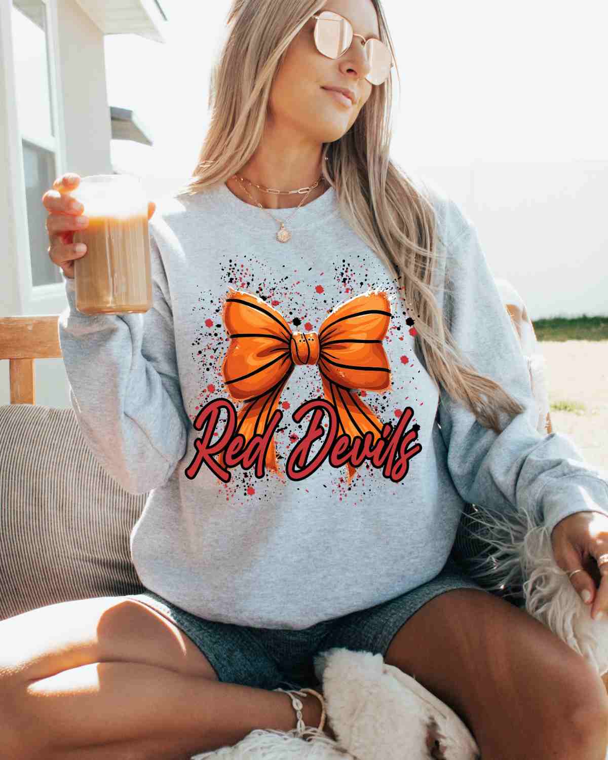 Red Devils Basketball Bow Splatter DTF Transfer