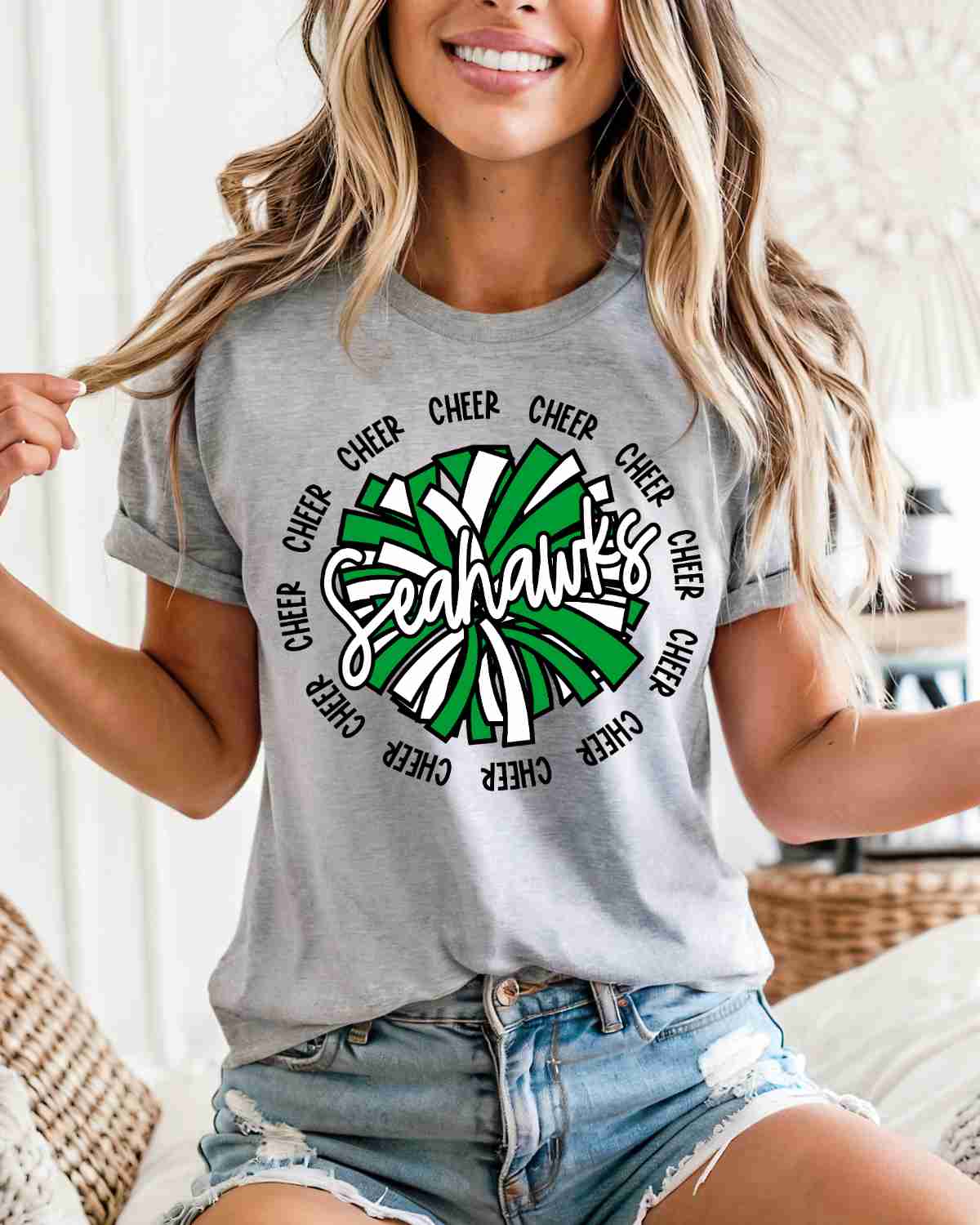 Seahawks Cheer Pom Circle DTF Transfer