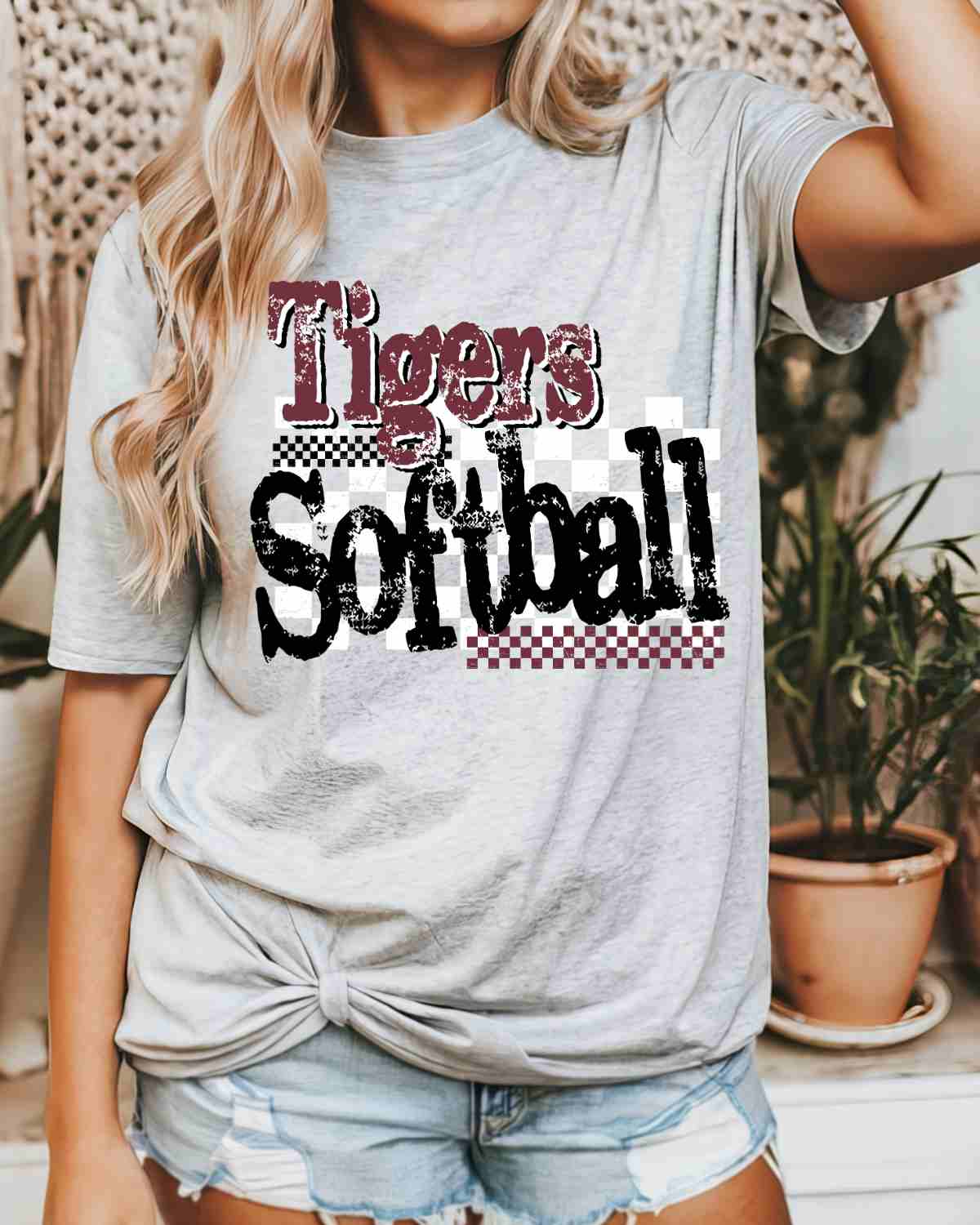 Tigers Softball Checkered Grunge DTF Transfer