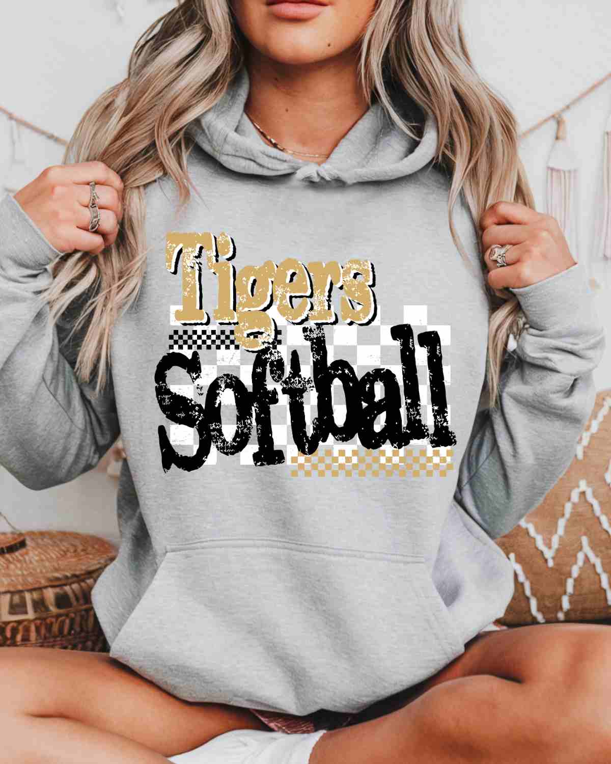Tigers Softball Checkered Grunge DTF Transfer