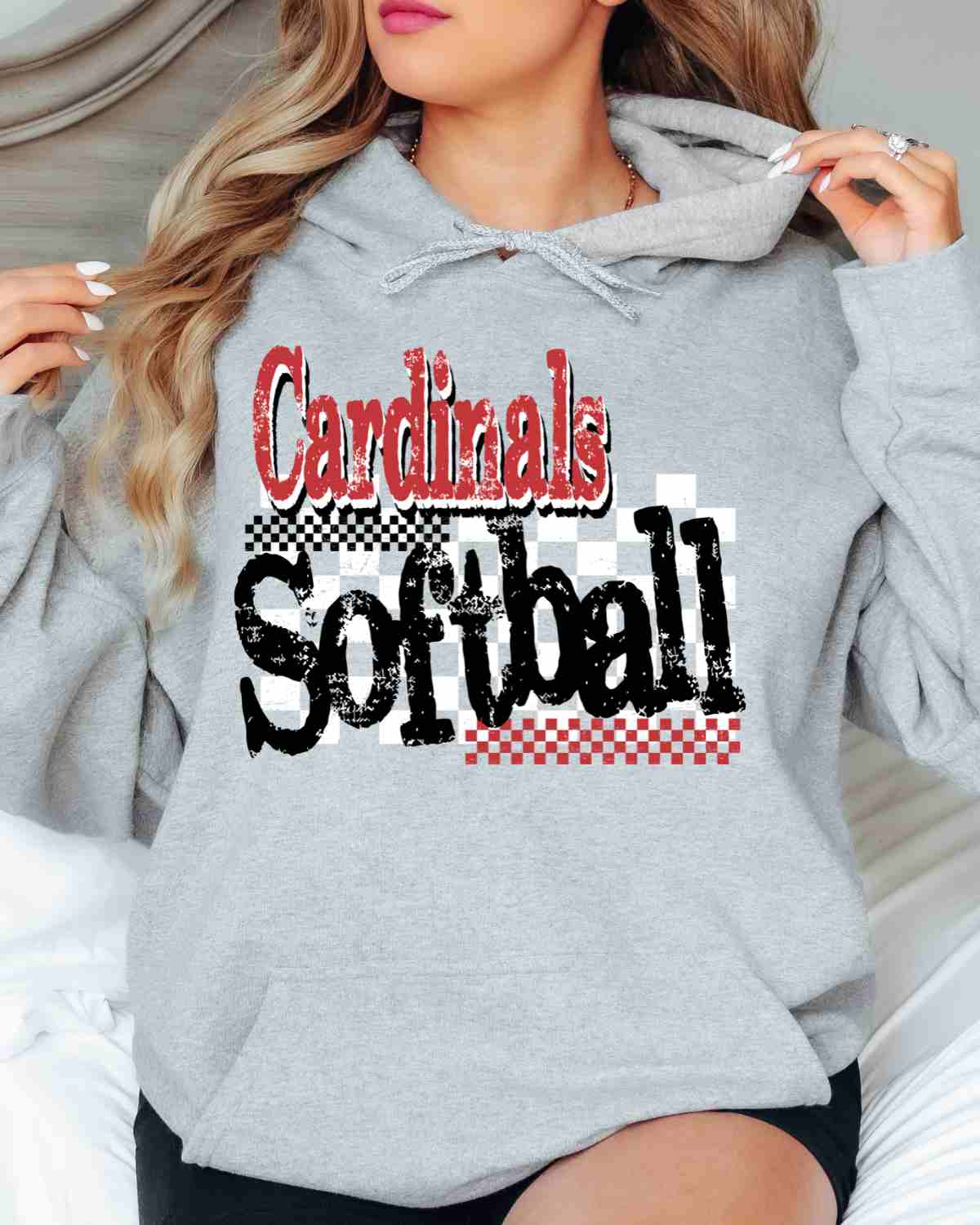 Cardinals Softball Checkered Grunge DTF Transfer - Rustic Grace Heat Transfer Company