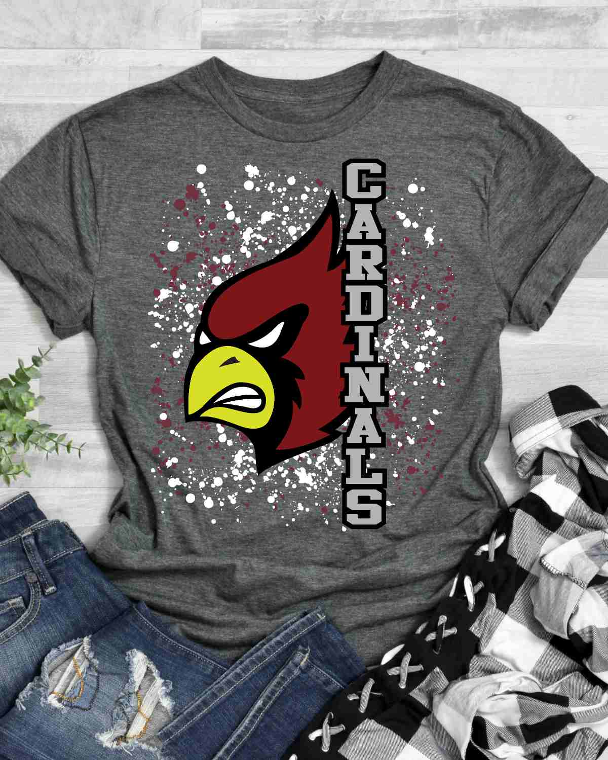 South Haven Cardinals Mascot Splatter DTF Transfer - Rustic Grace Heat Transfer Company