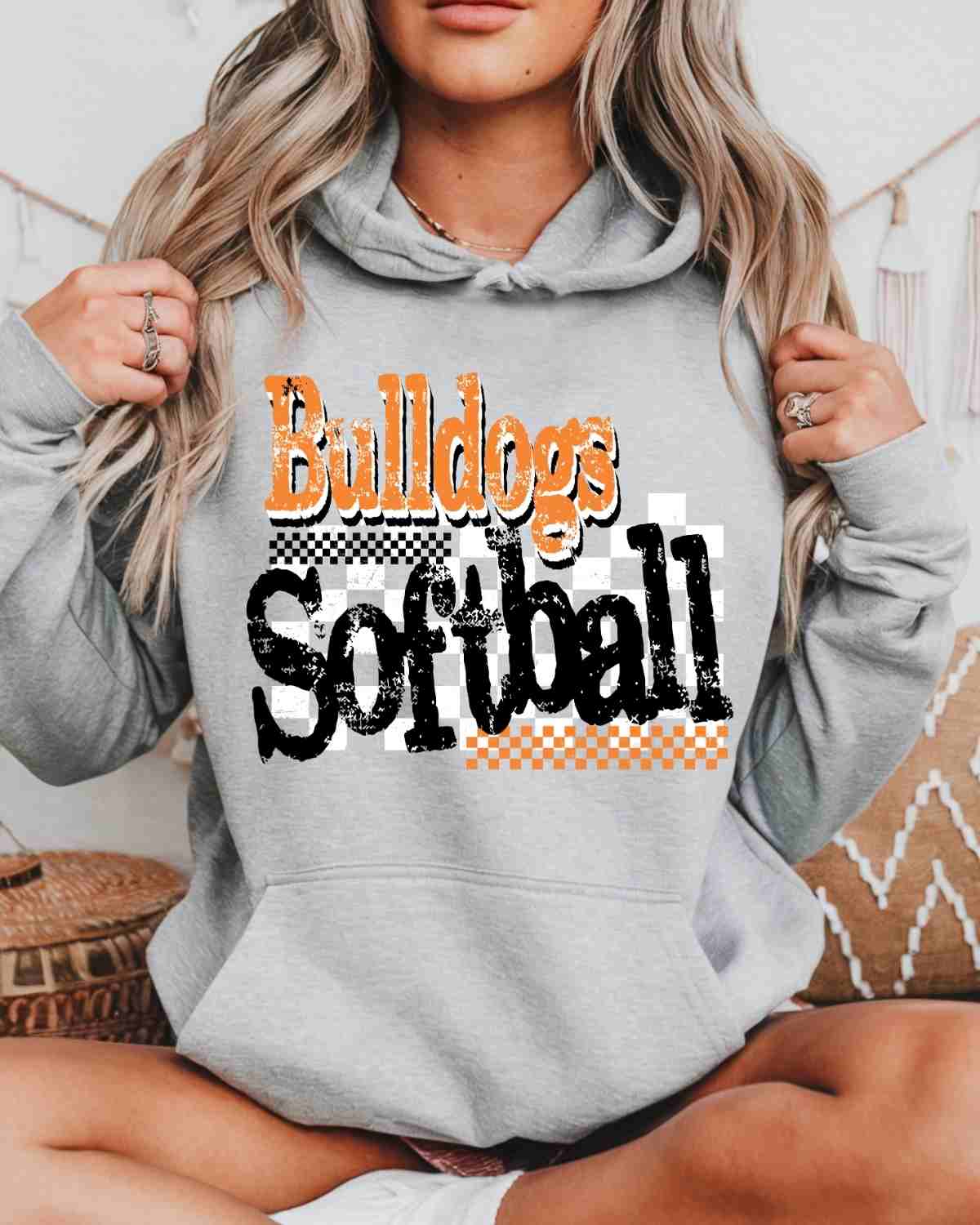 Bulldogs Softball Checkered Grunge DTF Transfer - Rustic Grace Heat Transfer Company
