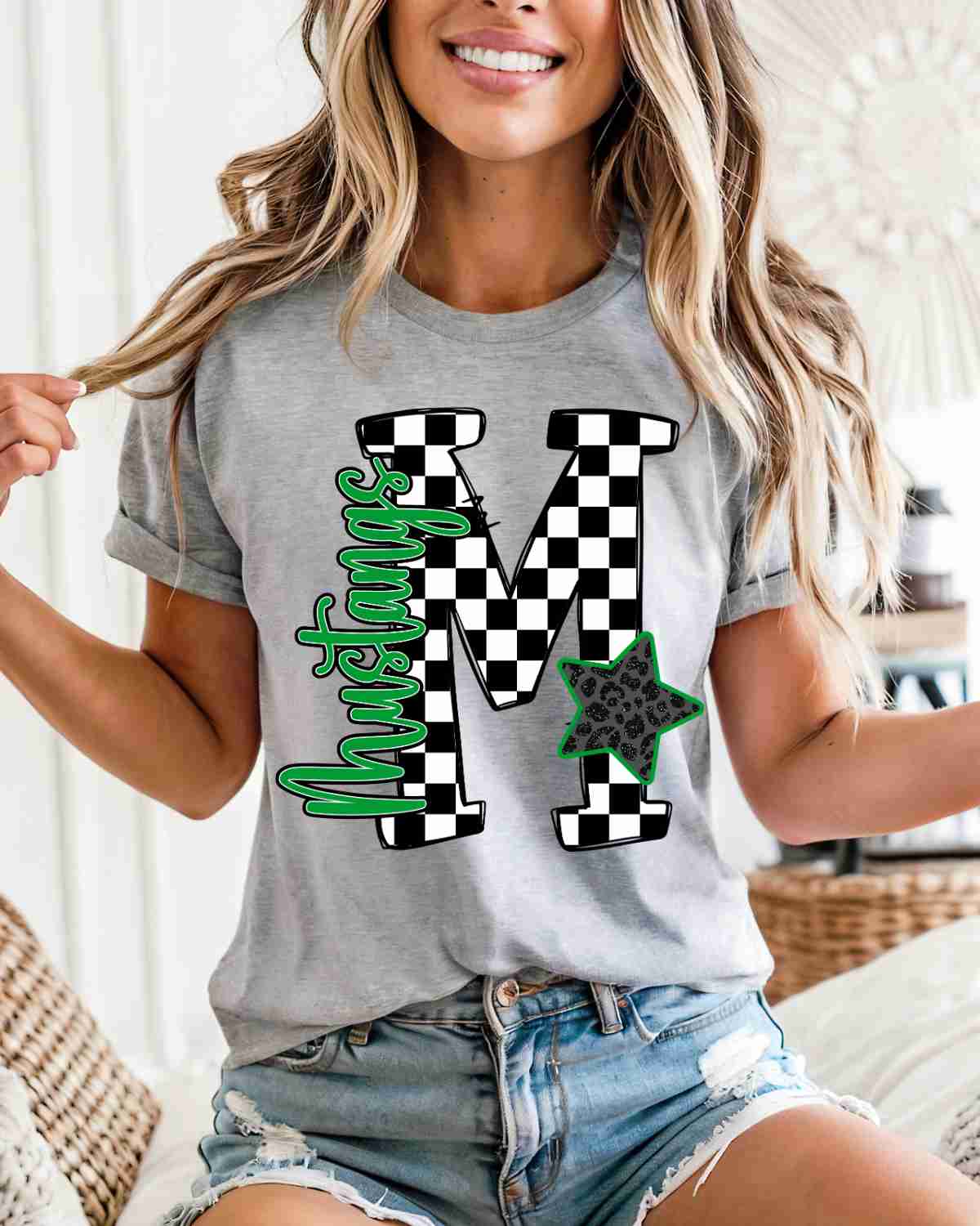 Mustangs Checkered Letter Star DTF Transfer