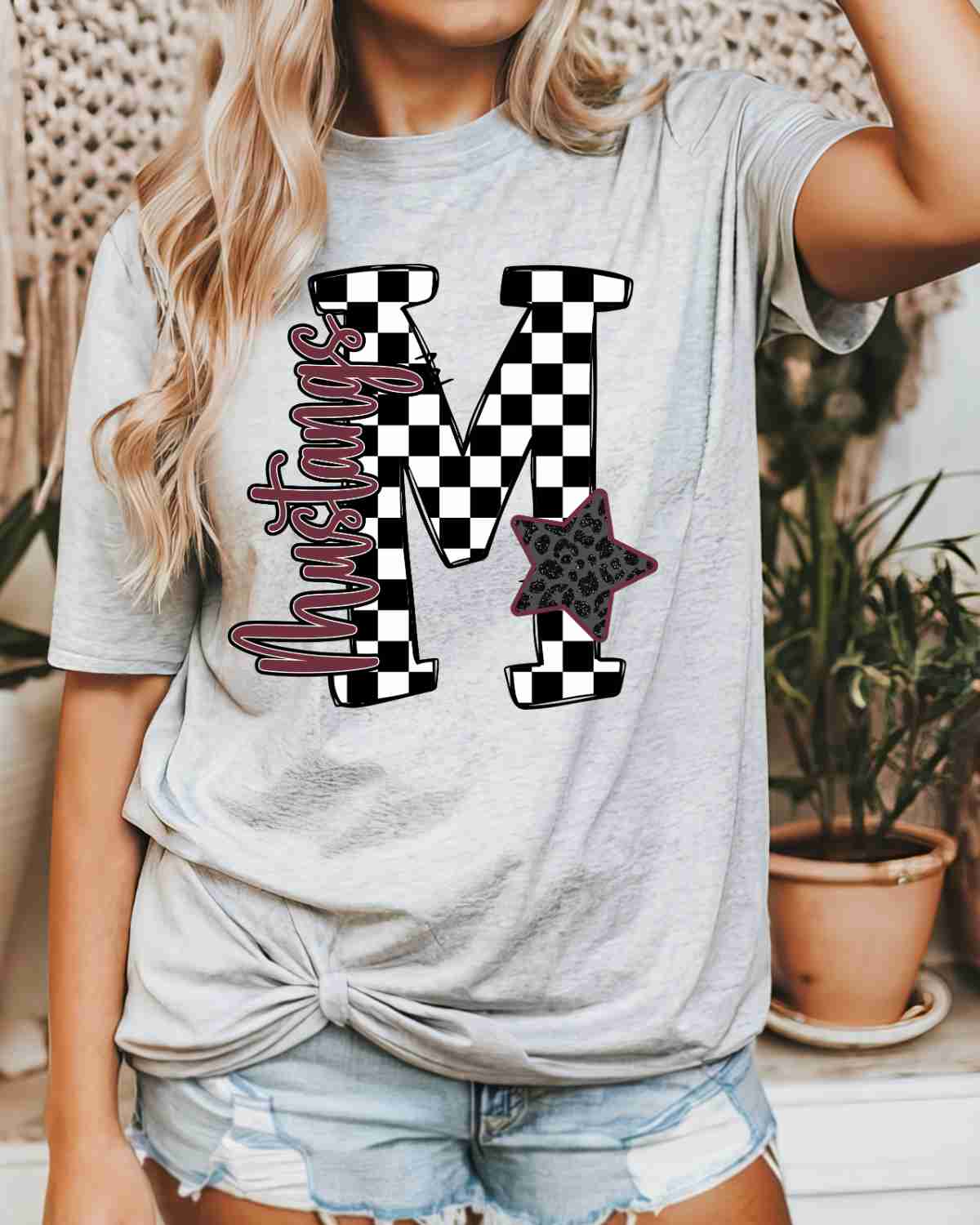 Mustangs Checkered Letter Star DTF Transfer