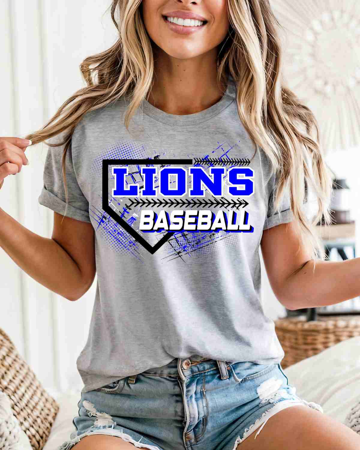 Lions Baseball Home Plate Grunge DTF Transfer - Rustic Grace Heat Transfer Company