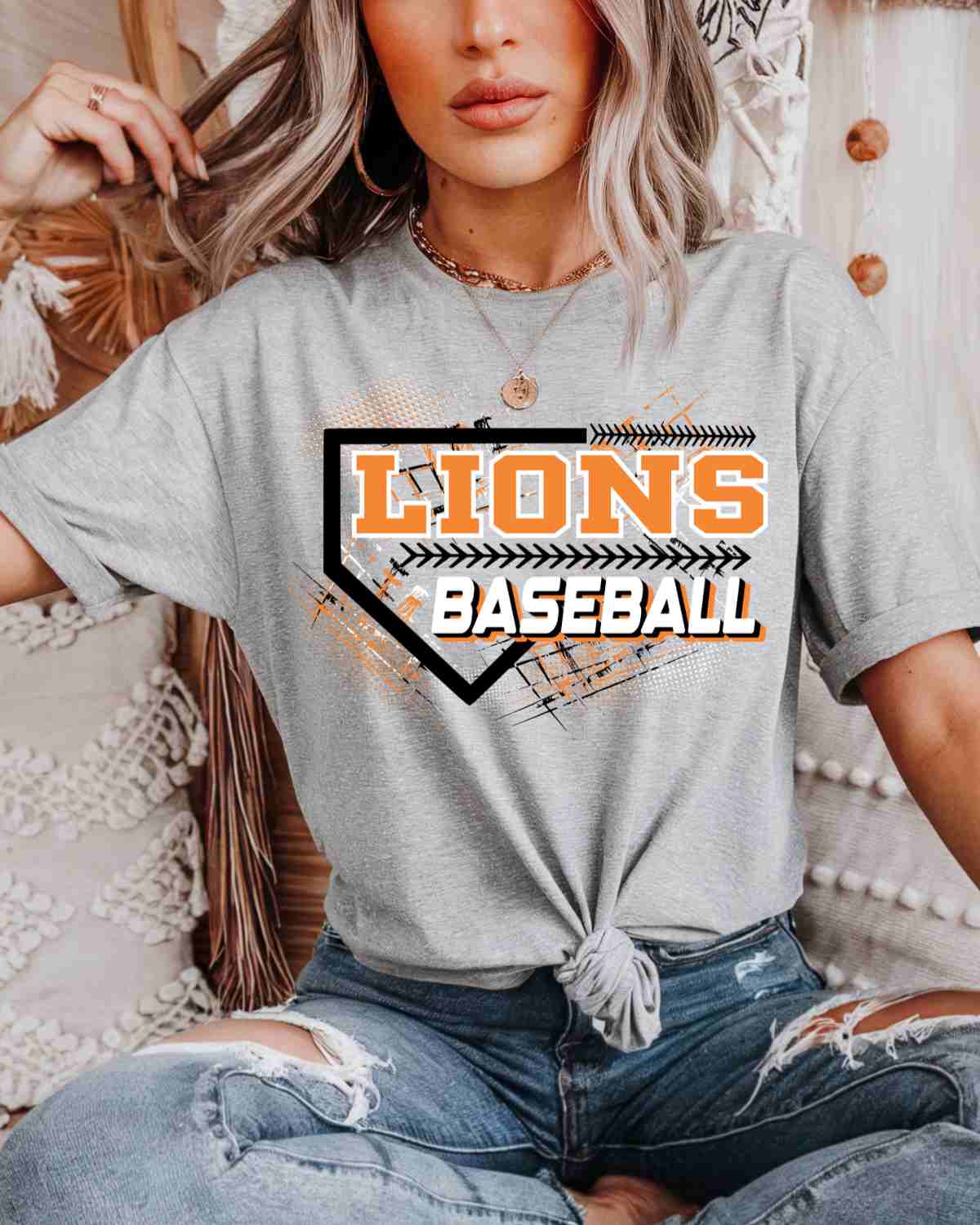 Lions Baseball Home Plate Grunge DTF Transfer - Rustic Grace Heat Transfer Company