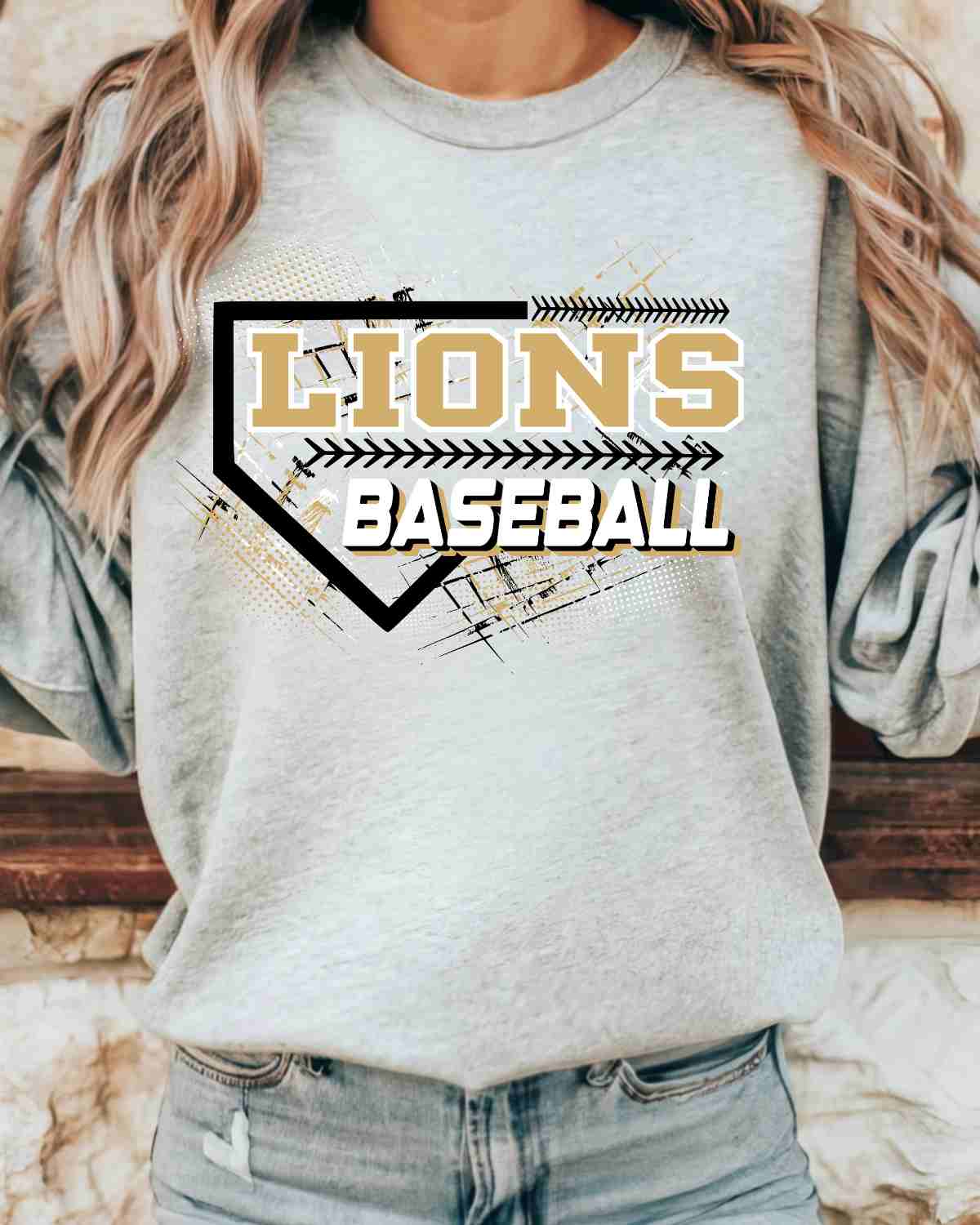 Lions Baseball Home Plate Grunge DTF Transfer - Rustic Grace Heat Transfer Company