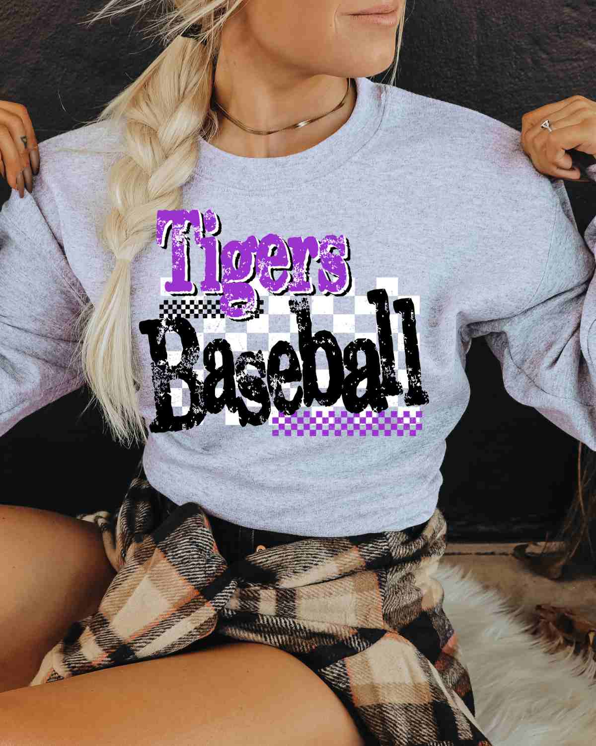 Tigers Baseball Checkered Grunge DTF Transfer - Rustic Grace Heat Transfer Company