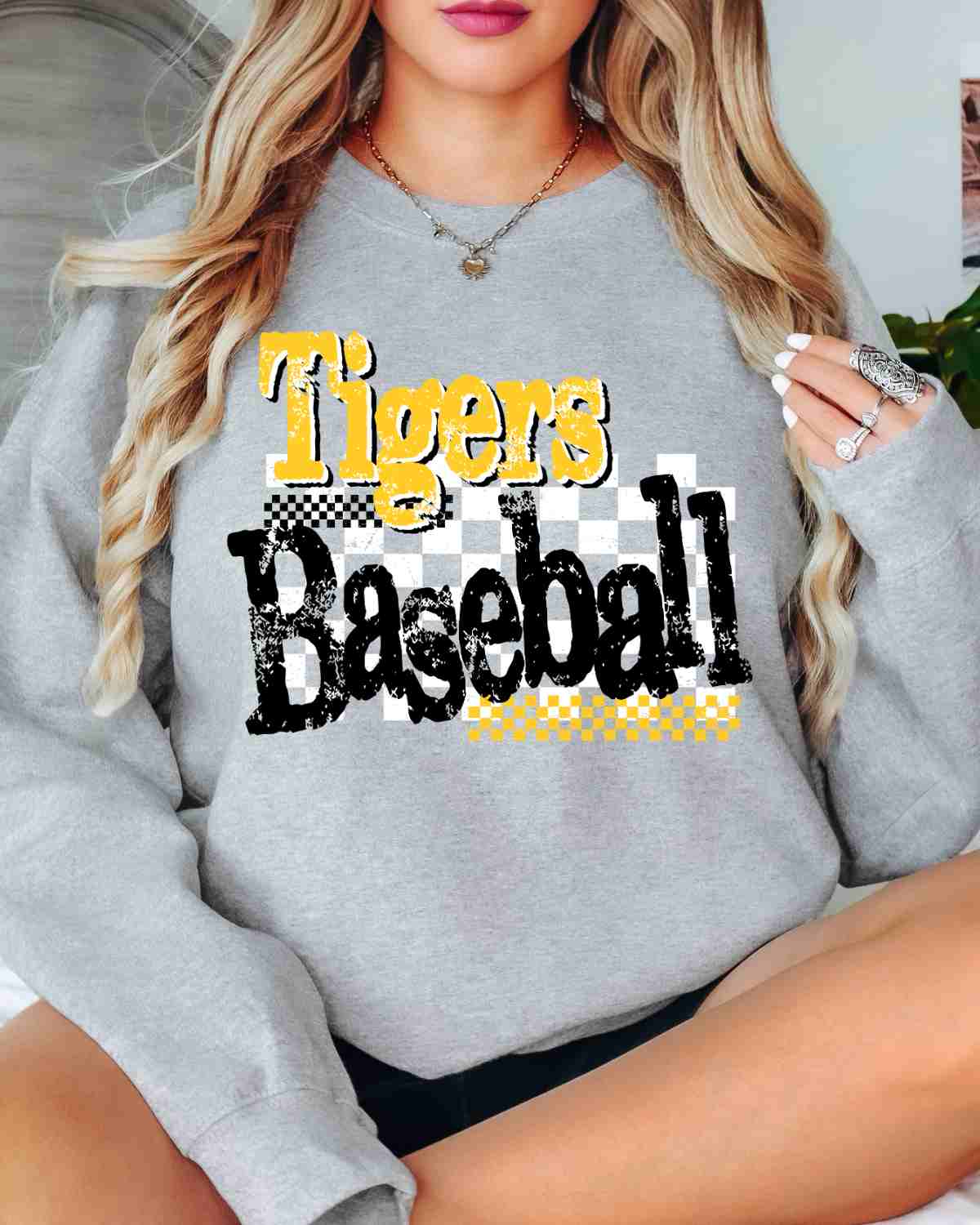 Tigers Baseball Checkered Grunge DTF Transfer - Rustic Grace Heat Transfer Company