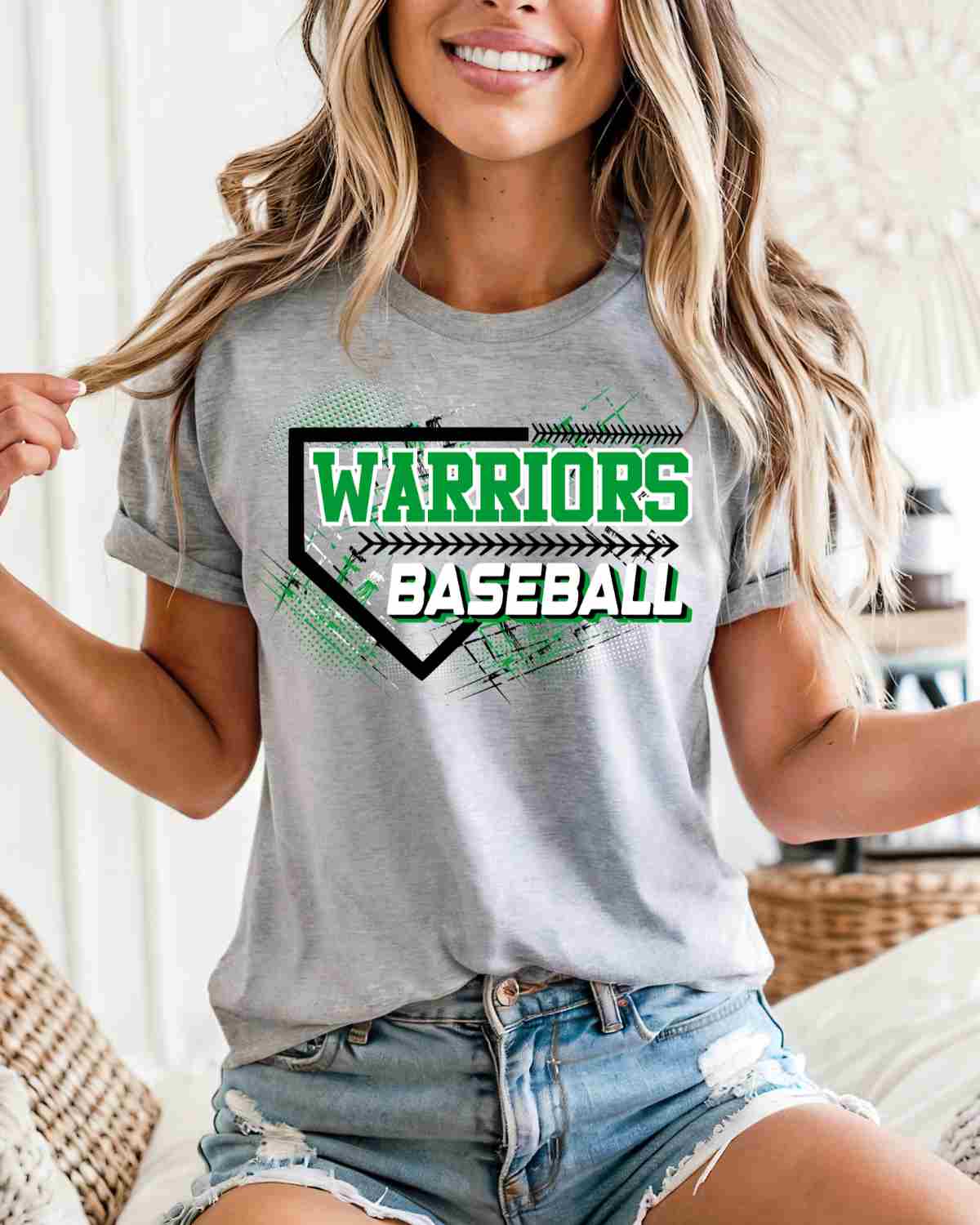 Warriors Baseball Home Plate Grunge DTF Transfer - Rustic Grace Heat Transfer Company
