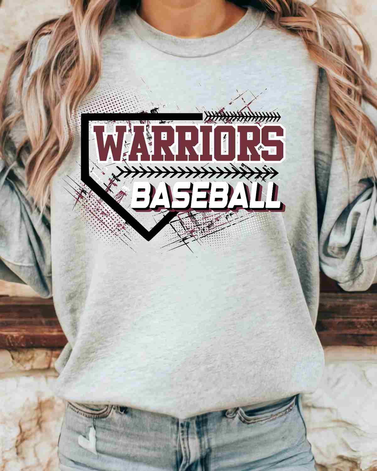 Warriors Baseball Home Plate Grunge DTF Transfer - Rustic Grace Heat Transfer Company