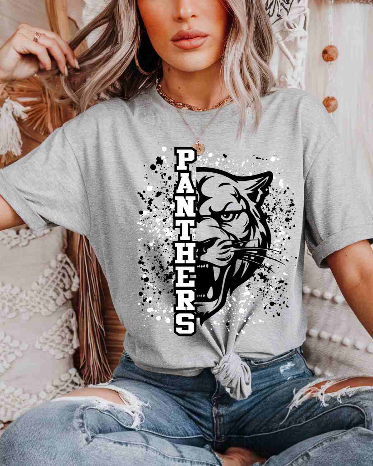 Panthers Mascot Splatter DTF Transfer - Rustic Grace Heat Transfer Company