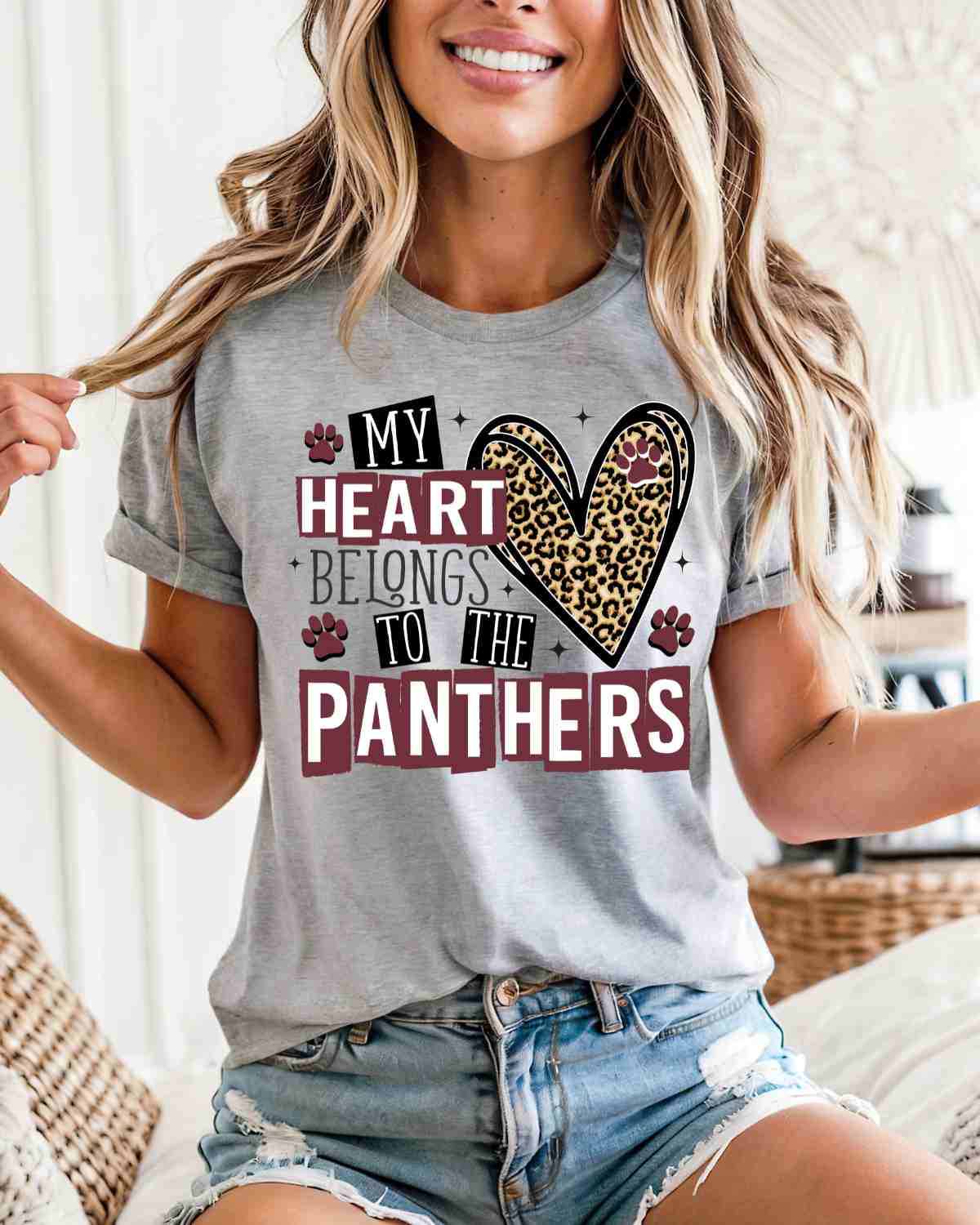 My Heart Belongs to the Panthers DTF Transfer - Rustic Grace Heat Transfer Company