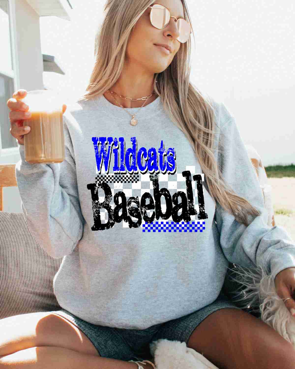 Wildcats Baseball Checkered Grunge DTF Transfer - Rustic Grace Heat Transfer Company