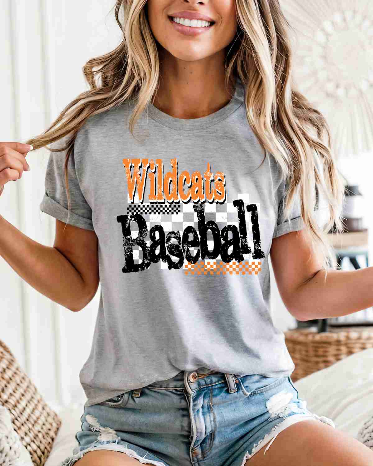 Wildcats Baseball Checkered Grunge DTF Transfer - Rustic Grace Heat Transfer Company