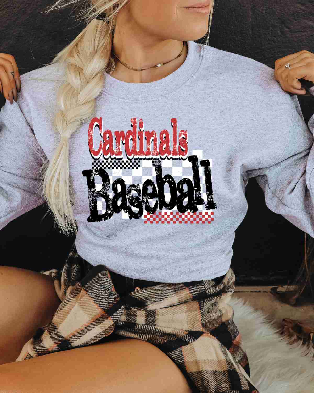 Cardinals Baseball Checkered Grunge DTF Transfer - Rustic Grace Heat Transfer Company