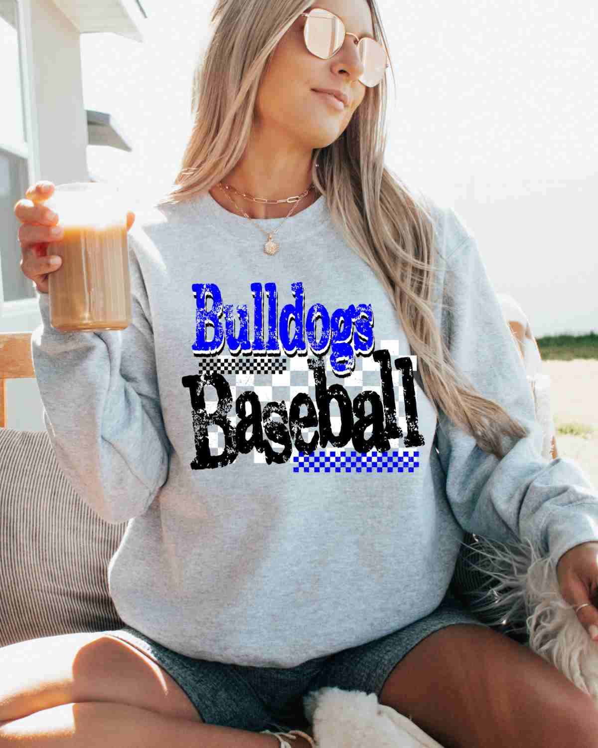 Bulldogs Baseball Checkered Grunge DTF Transfer