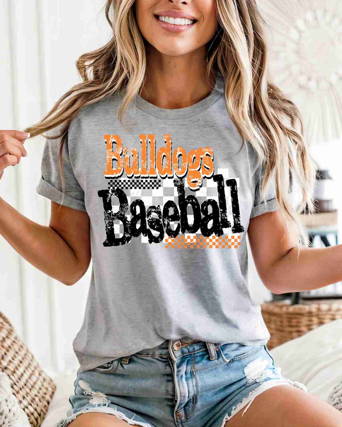 Bulldogs Baseball Checkered Grunge DTF Transfer