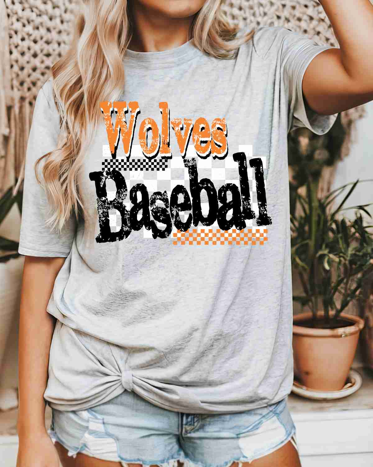 Wolves Baseball Checkered Grunge DTF Transfer - Rustic Grace Heat Transfer Company