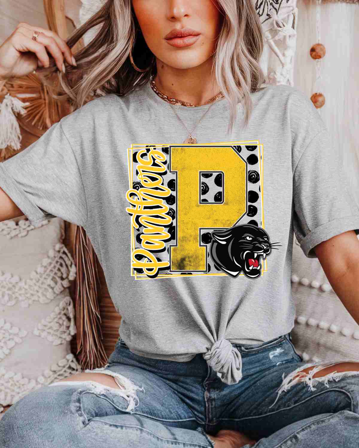 Panthers Square Letter Logo DTF Transfer - Rustic Grace Heat Transfer Company