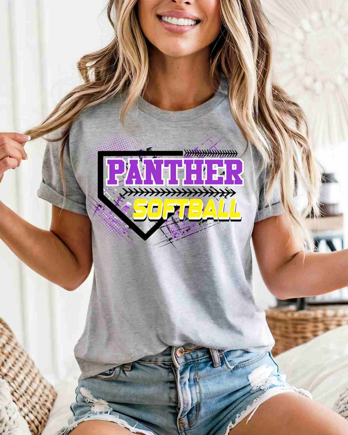 Panthers Softball Home Plate Grunge DTF Transfer - Rustic Grace Heat Transfer Company