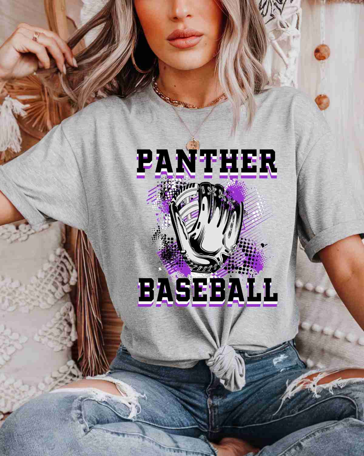 Panthers Baseball Grunge Glove DTF Transfer - Rustic Grace Heat Transfer Company