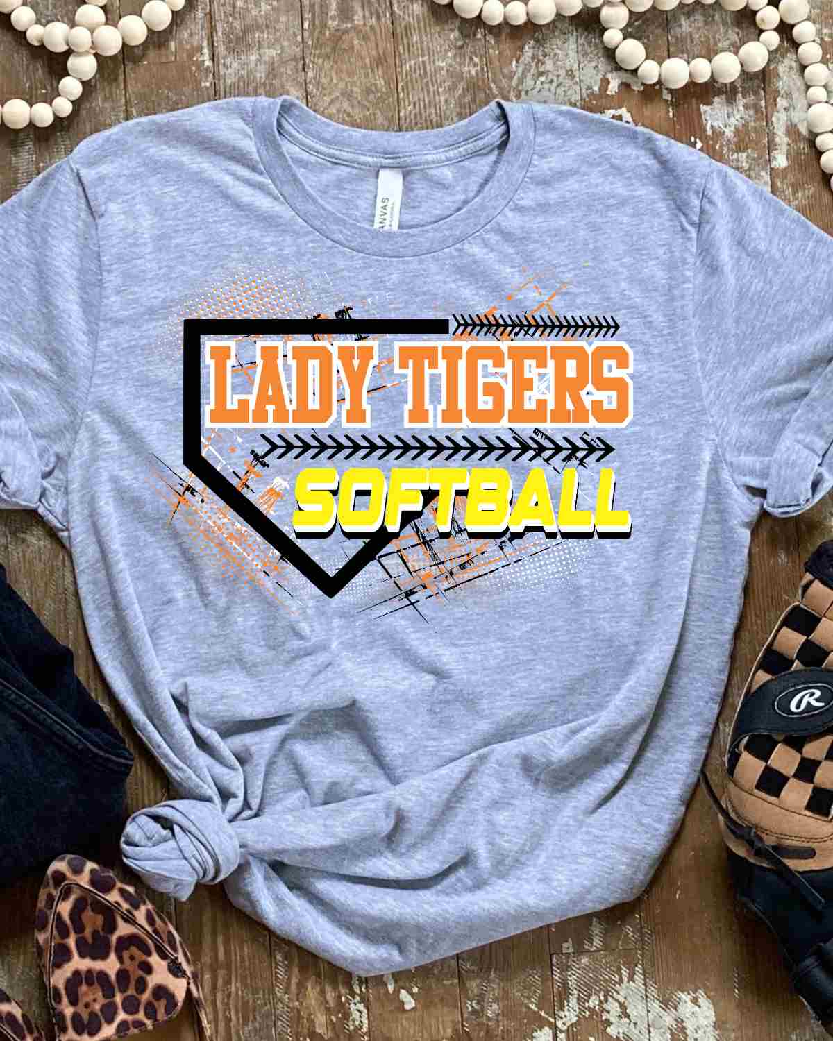 Lady Tigers Softball Home Plate Grunge DTF Transfer - Rustic Grace Heat Transfer Company