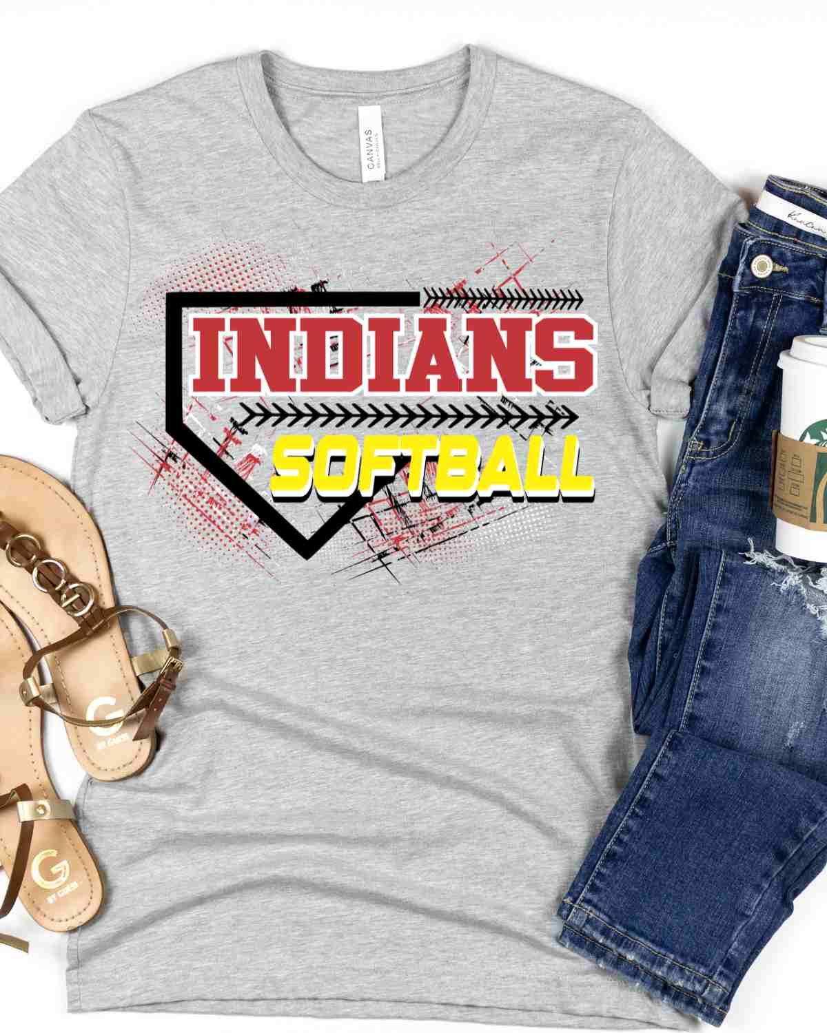 Indians Softball Home Plate Grunge DTF Transfer - Rustic Grace Heat Transfer Company