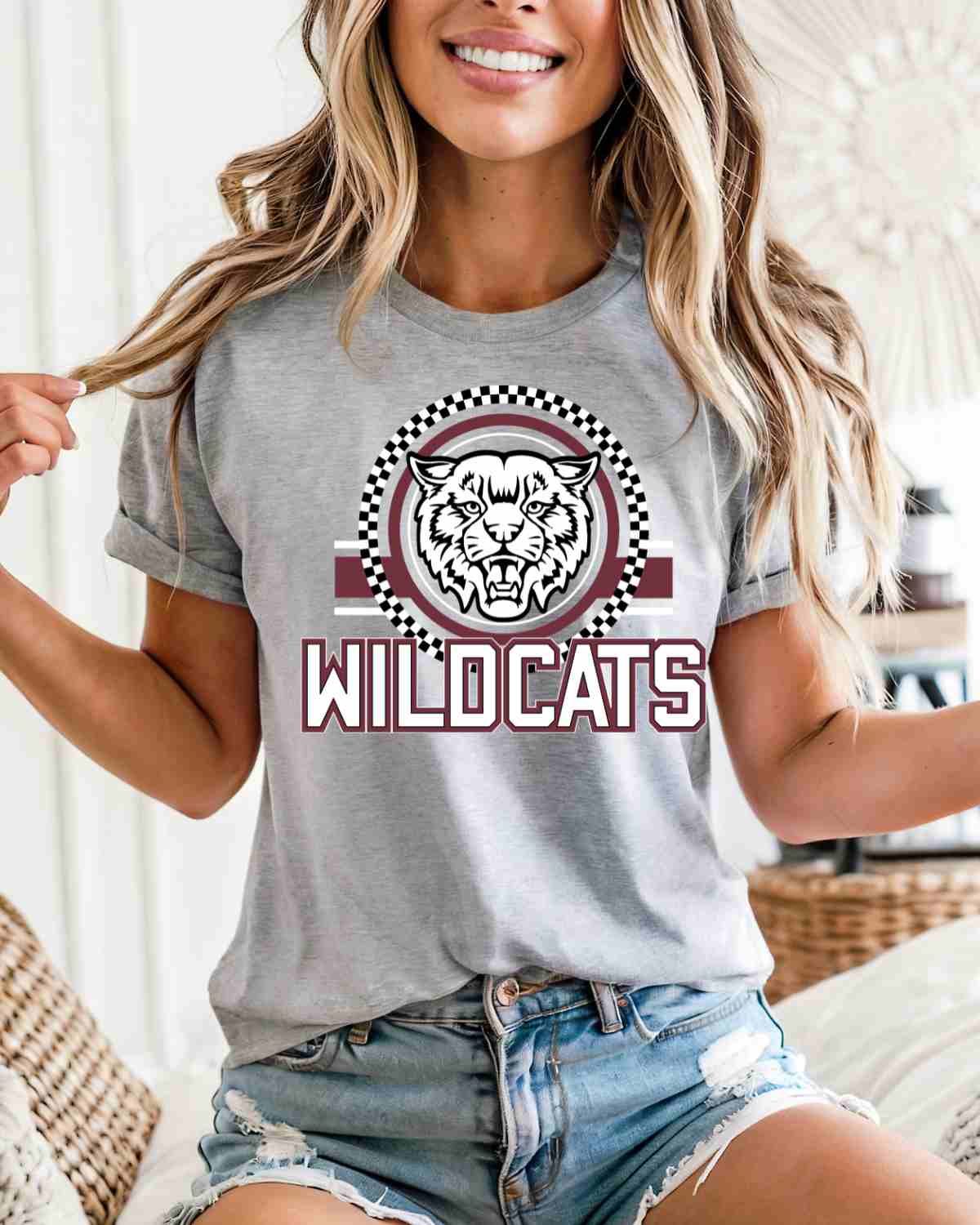 Wildcats Checkered Circle Logo DTF Transfer - Rustic Grace Heat Transfer Company