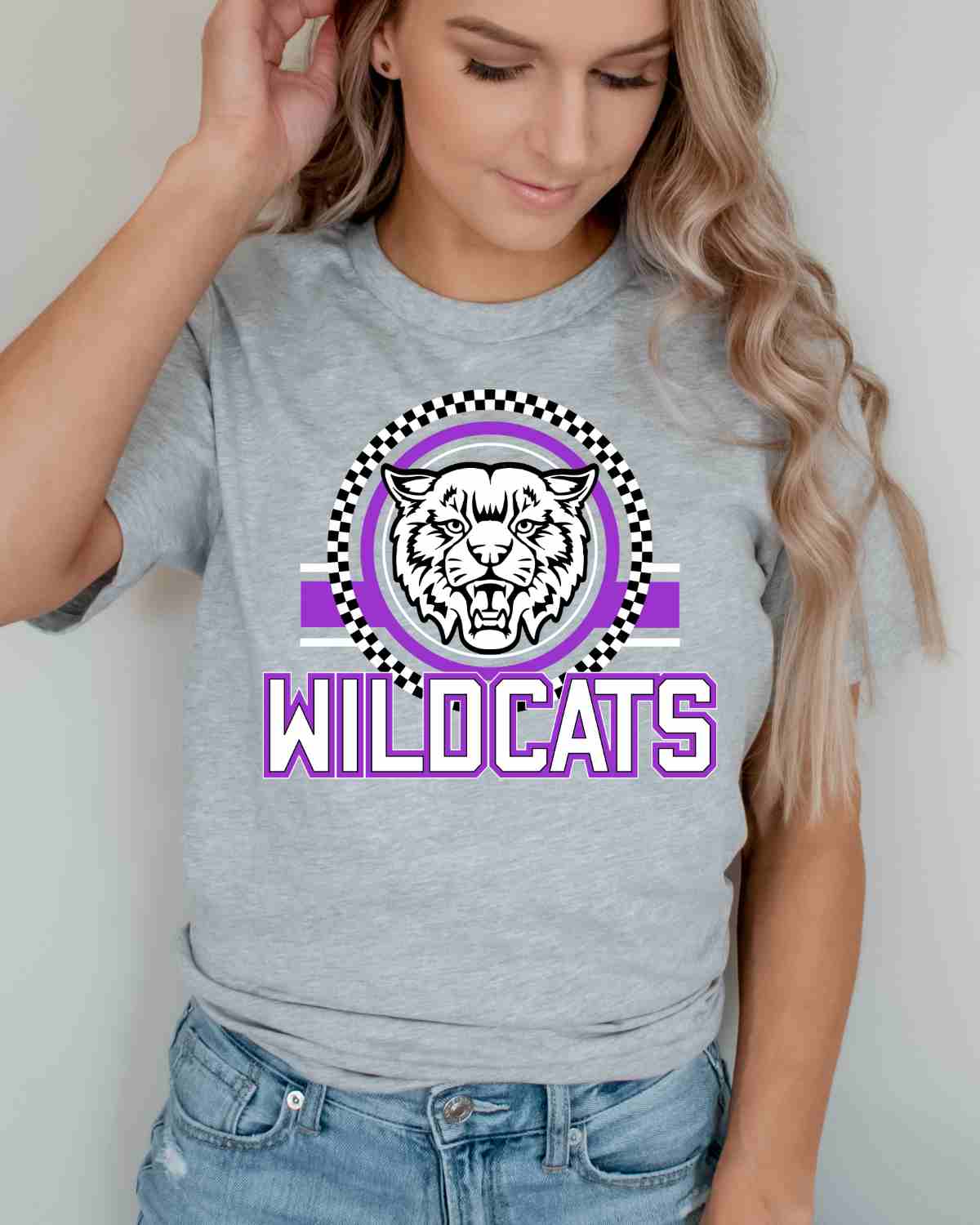 Wildcats Checkered Circle Logo DTF Transfer - Rustic Grace Heat Transfer Company