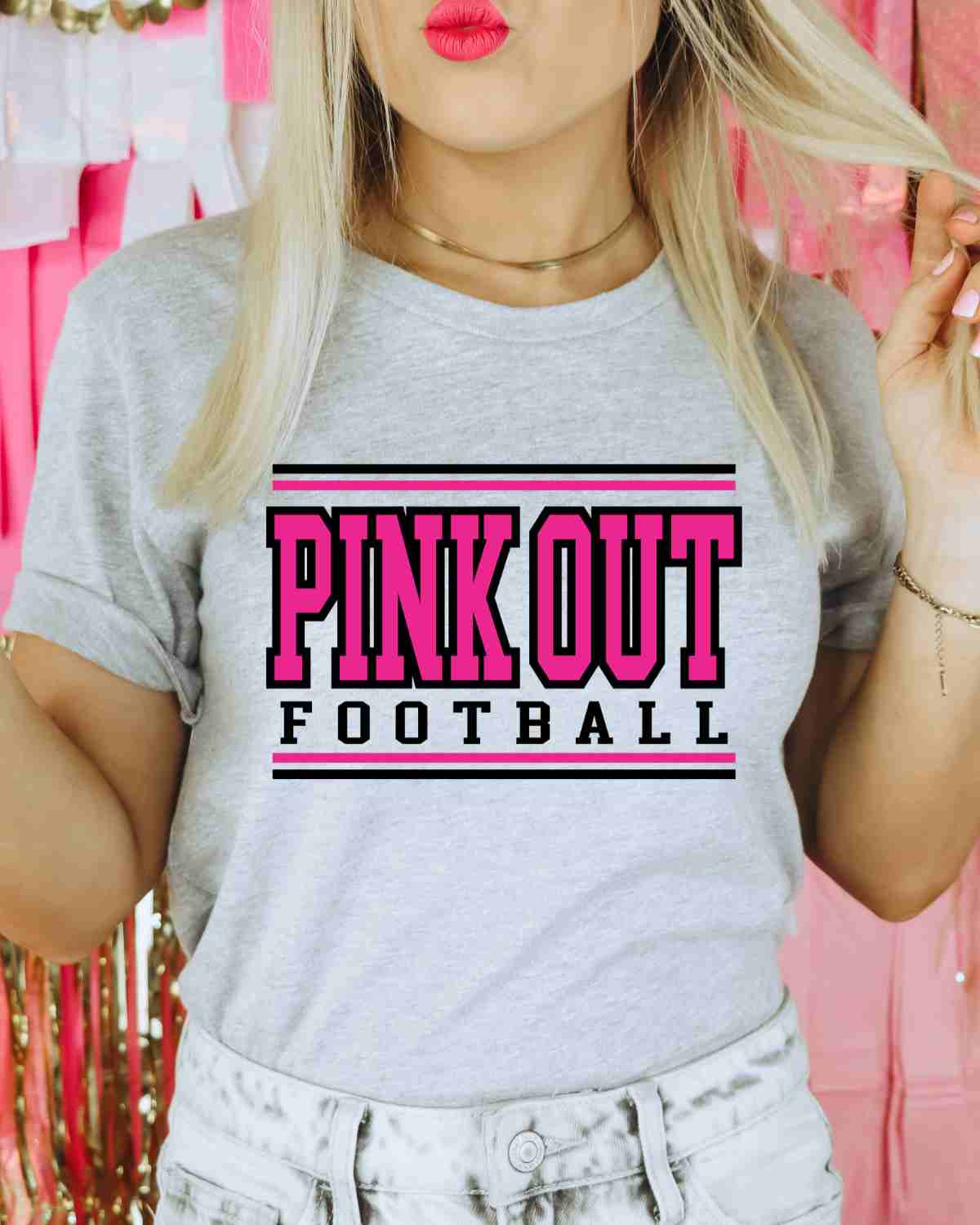 Pink Out Football Stripes DTF Transfer - Rustic Grace Heat Transfer Company