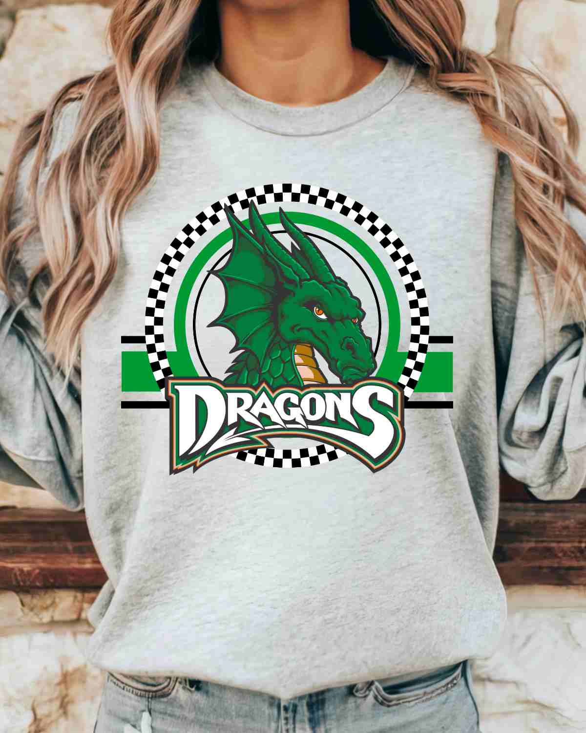 Dragons Checkered Print Circle Logo DTF Transfer - Rustic Grace Heat Transfer Company