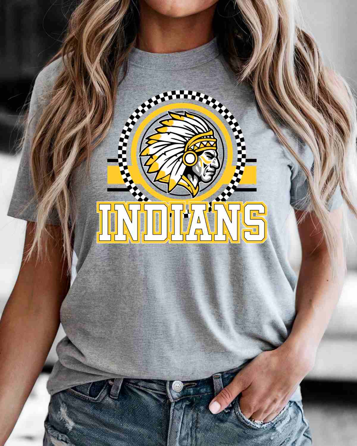 Indians Checkered Print Logo DTF Transfer - Rustic Grace Heat Transfer Company