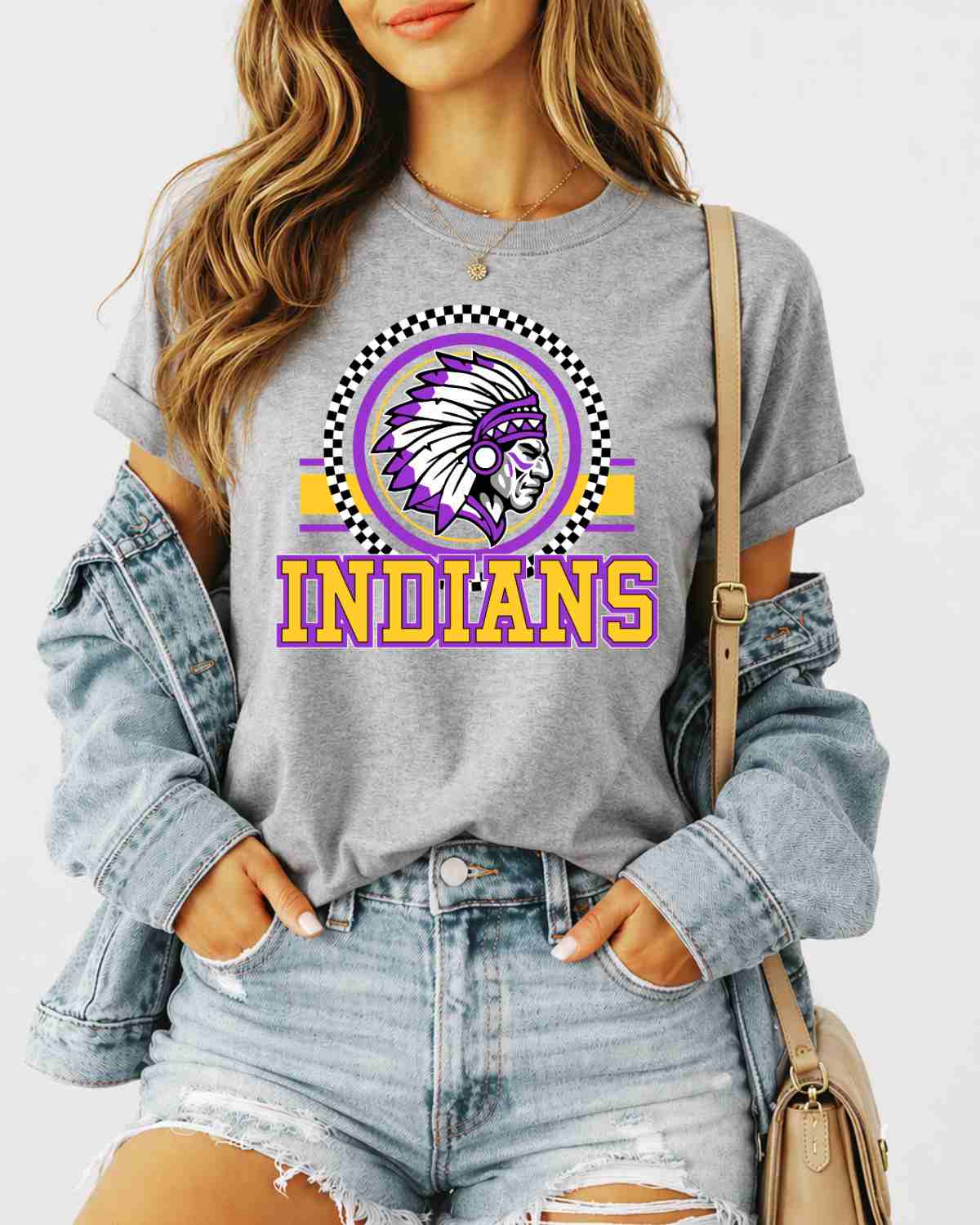 Indians Checkered Print Logo DTF Transfer - Rustic Grace Heat Transfer Company