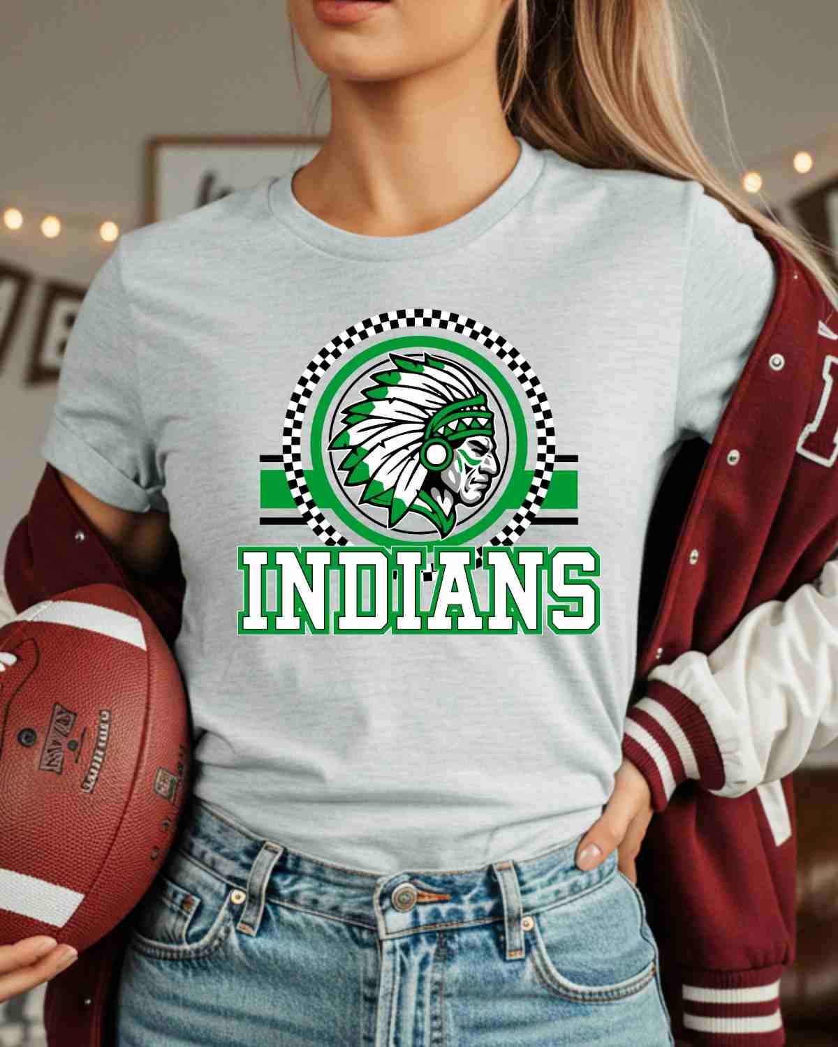 Indians Checkered Print Logo DTF Transfer - Rustic Grace Heat Transfer Company
