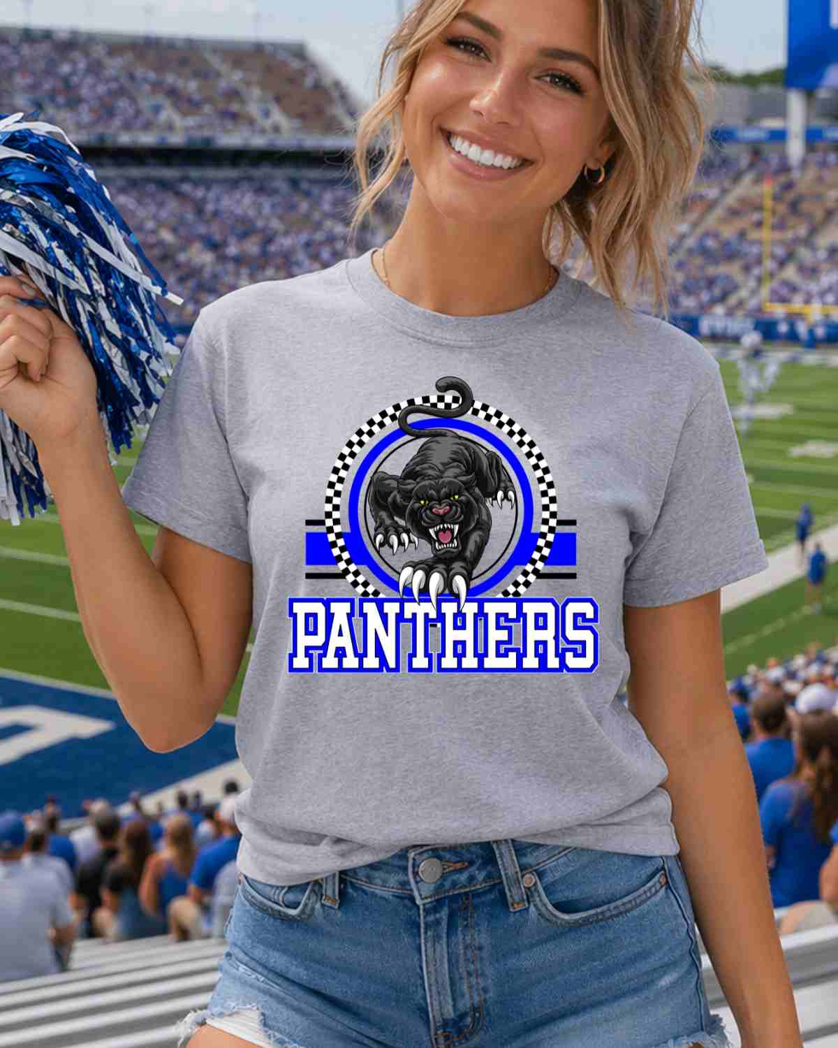 Panthers Checkered Circle Logo DTF Transfer - Rustic Grace Heat Transfer Company