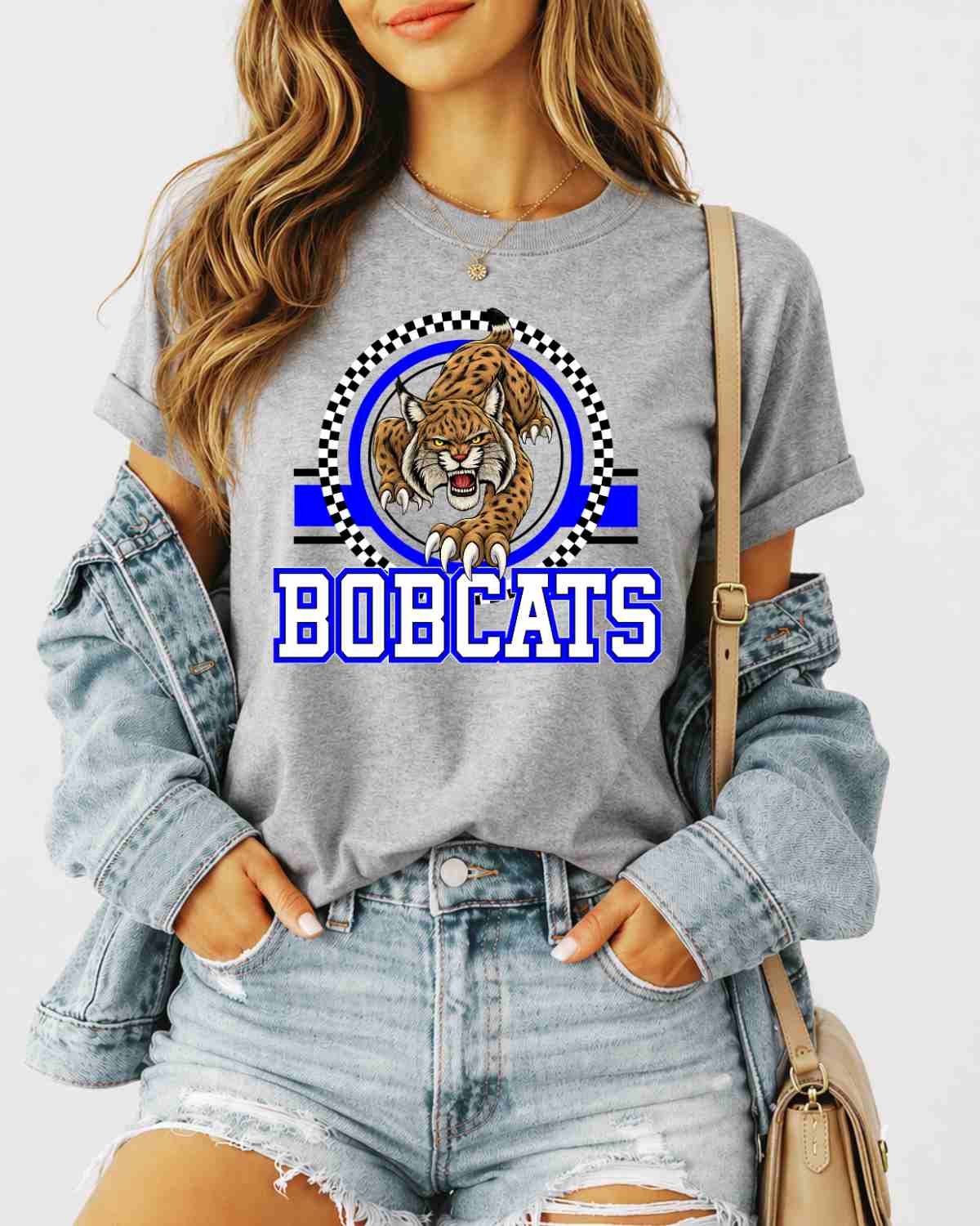 Bobcats Checkered Circle Logo DTF Transfer - Rustic Grace Heat Transfer Company