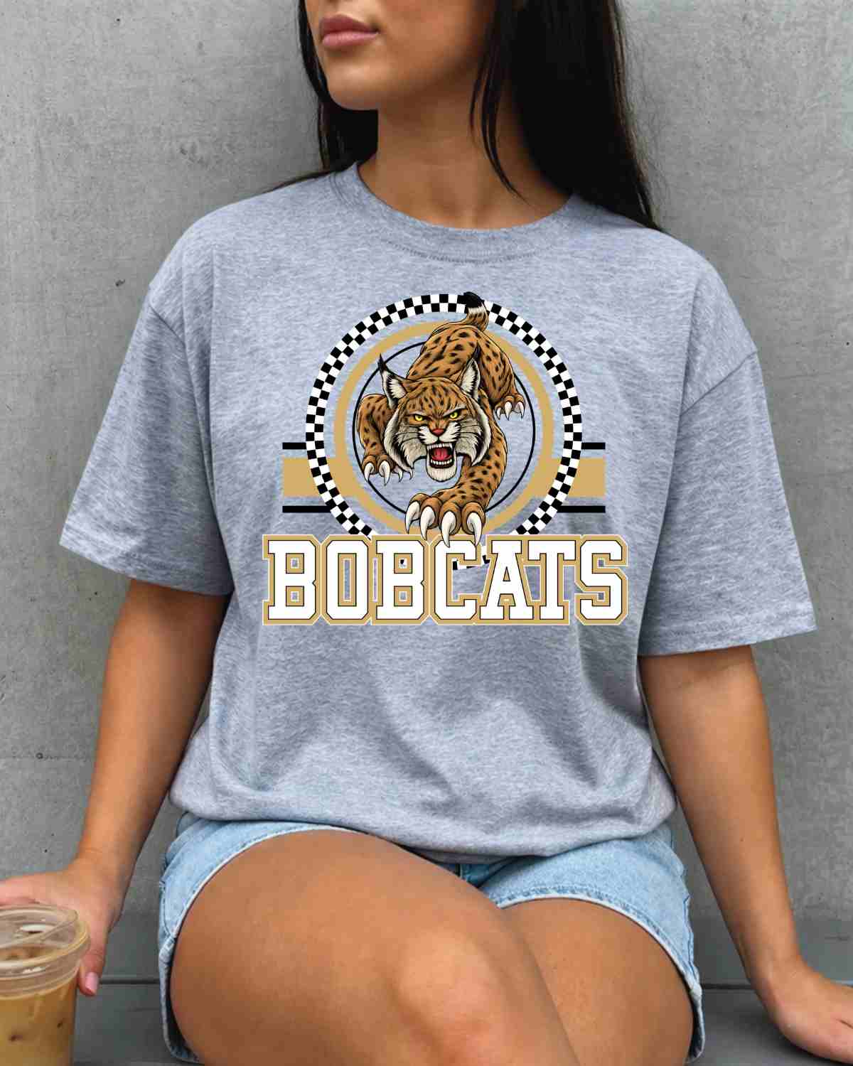 Bobcats Checkered Circle Logo DTF Transfer - Rustic Grace Heat Transfer Company