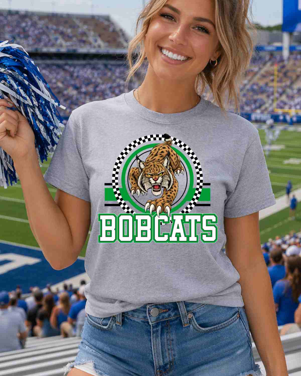 Bobcats Checkered Circle Logo DTF Transfer - Rustic Grace Heat Transfer Company